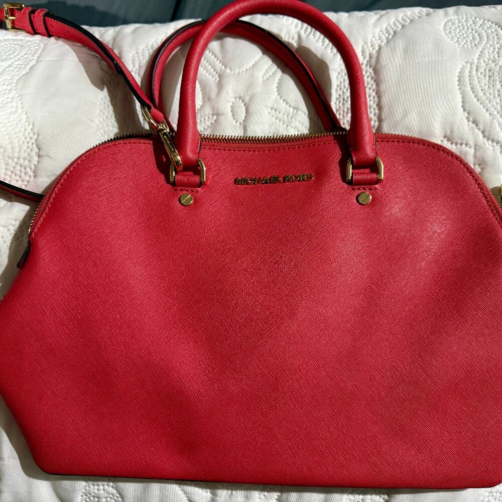 LIGHTLY USED Michael Kors Coral Color Cindy Dome Satchel